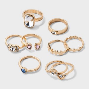 Star & Rhinestone Ring Set 8pc - Wild Fable™ Gold - 1 of 3