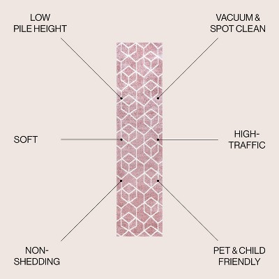 Rose and White Geometric Flat Woven Reversible Area Rug