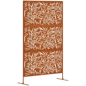 Outsunny Decorative Metal Outdoor Privacy Screen, Freestanding Privacy Fence Screen Outdoor Divider with Stand, 78" H x 48" W - 1 of 4
