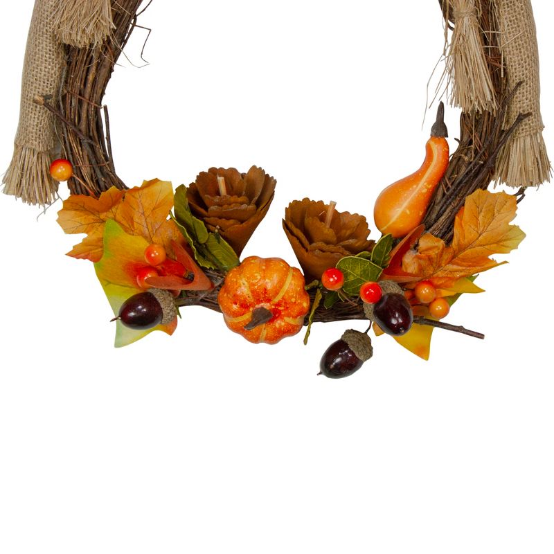 Northlight 20" Yellow and Tan Fall Harvest Scarecrow Artificial Wreath Wall Decor, 4 of 5