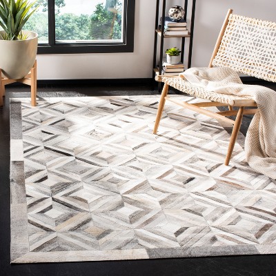 Handmade Gray Geometric Cowhide Area Rug 4' x 6'