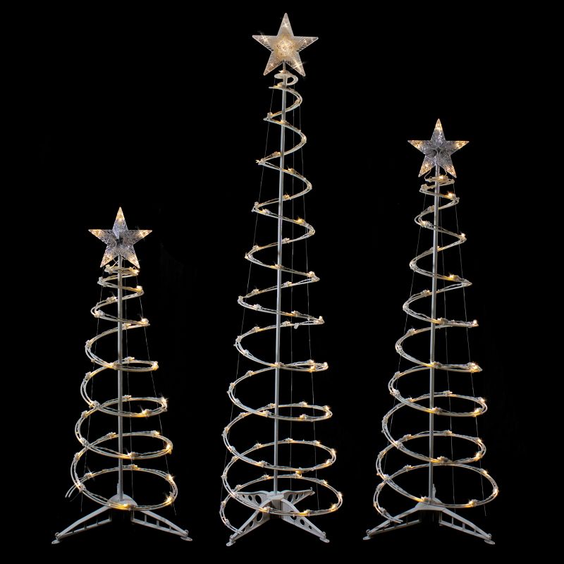 Northlight Set of 3 LED Lighted Warm White Outdoor Spiral Christmas Cone Trees 3', 4', and 6', 3 of 5