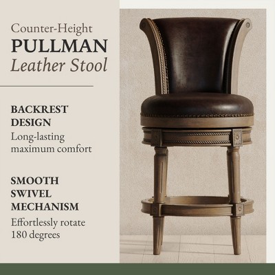 Walnut Swivel Backless Saddle Style Wood Leather Stool