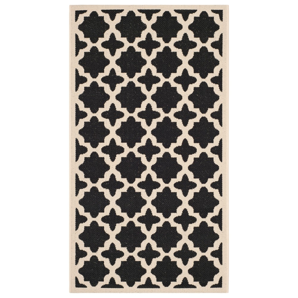  x 5' Rectangle Natalie Outdoor Patio Rug Black/Beige