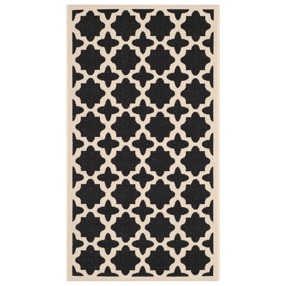 2'7in x 5' Rectangle Natalie Outdoor Patio Rug Black/Beige - Safavieh