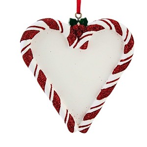 Polarx 3.25 In Candy Cane Heart Christmas Tree Ornament , Christmas Decor Wreath Glitter Stripes (1PC) - 1 of 4