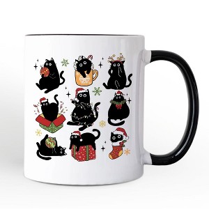 Christmas Black Cats Mug, Whimsical Cats with Santa Hat Gift (Non-Custom Only)| OrnamentallyYou - 1 of 4