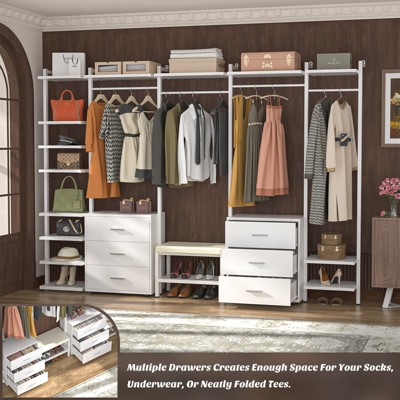 Aheaplus Walk-In Closet Organizer with 14 Shelves, 68" W -96" W Freestanding Closet System with 6 Drawers