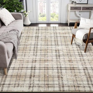 Nasitip Washable Rug-Modern Plaid Area Rug Non Slip Soft Rugs-Low Pile Foldable Floor Cover Accent Carpet - 1 of 4