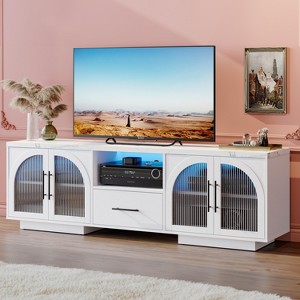 SOLACE FURNITURE 70" TV Stand for 80” TVs, Entertainment Center with LED Lights and Arched Glass Doors - 1 of 4