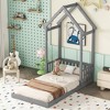CAVINAS Twin/Full Size Bed Frame with House-Style Roof & Headboard Guardrails,Modern Floor Bed for Kids Room,Bedroom - 3 of 4