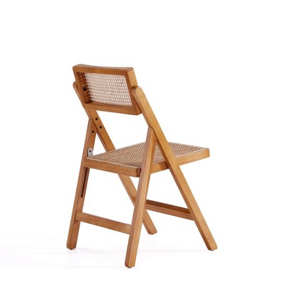 Natural Wood and Cane Folding Side Chair Set