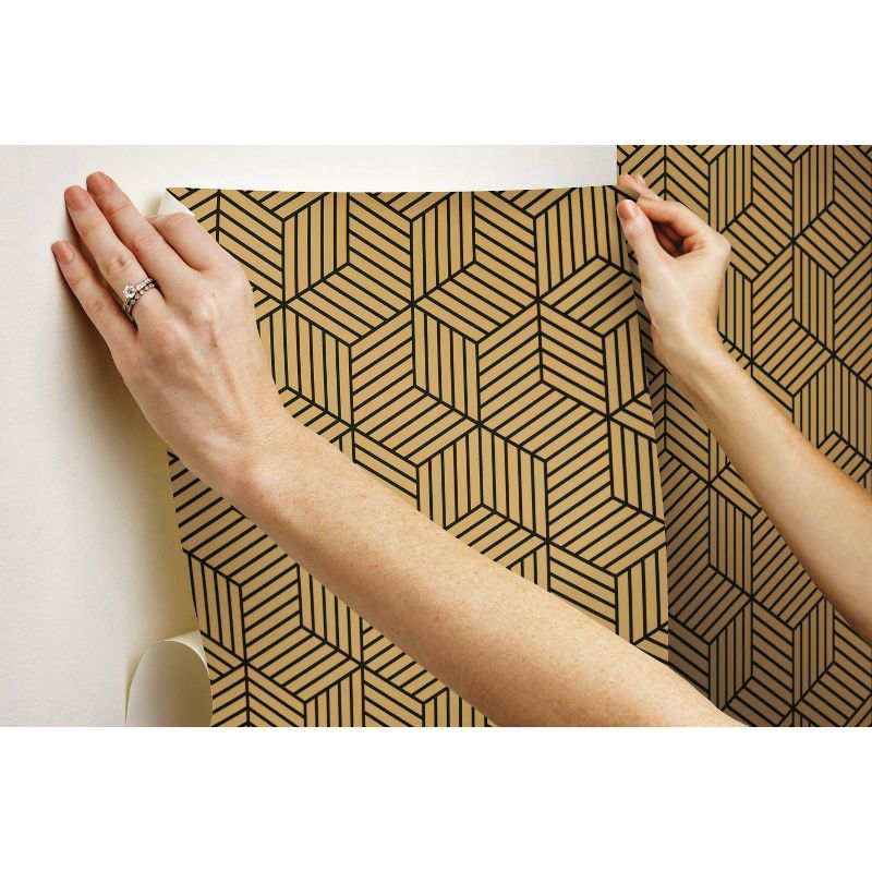 RoomMates Striped Hexagon Peel &#38; Stick Wallpaper Gold/Black, 6 of 9