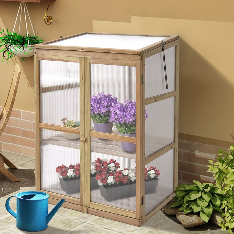 Costway Garden Portable Wooden GreenHouse Cold Frame Raised Plants Shelves Protection, 4 of 11