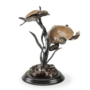 SPI Home Cast Aluminum Sea Grass Tango Sculpture with Double Turtles – Coastal Garden Accent, 17" Tall - 1 of 4