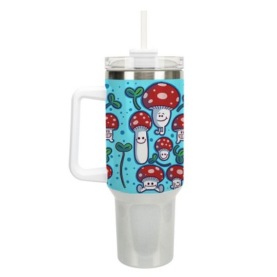100 North Cartoon Mushroom & Worm Friends 40 oz. Stainless Steel, Large Water Bottle Coffee Mug, Spill & Leak Resistant, Thermal Travel Tumbler with