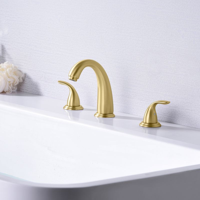 Sumerain 3 Hole Widespread Roman Tub Faucet Brushed Gold with with Brass Rough in Valve, High Flow, 5 of 8