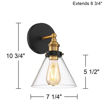 Black and Brass Industrial Wall Sconces with Clear Glass Shades