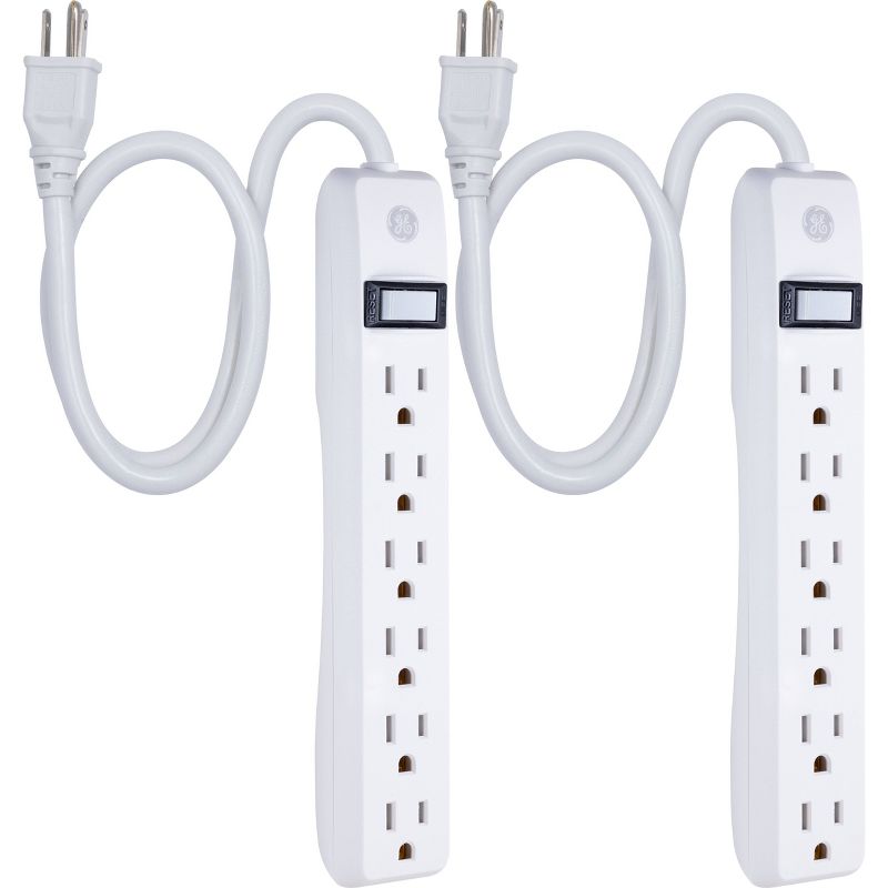 GE 2&#39; Extension Cord with 6 Outlet Power Strip White, 3 of 11