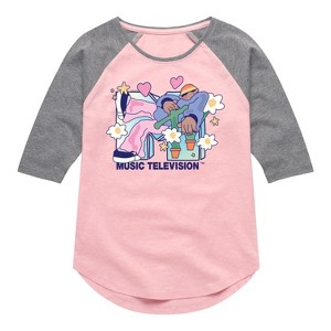 Girls' - MTV - Funky Flower Dude Shirt Tail Raglan Graphic T-shirt - 1 of 3