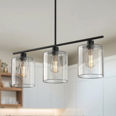 DORESshop Modern 3/4 Light Gold Kitchen Island Pendant Light , Retro Industrial Linear  Ceiling Lights with Clear Glass Shade for Kitchen