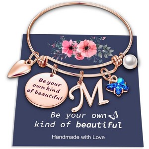 Butterfly Initial Bracelets for Teen Girls and Women with Crystal Butterfly and Pearl, Expandable Bangle - 1 of 4