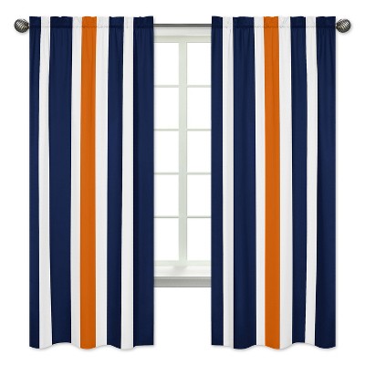 Navy & Orange Stripe Curtain Panels - Sweet Jojo Designs