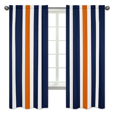 Navy & Orange Stripe Curtain Panels - Sweet Jojo Designs