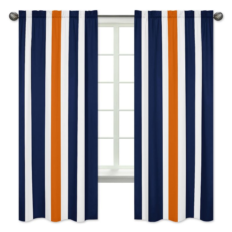 2pc Stripe Kids&#39; Window Panel Curtains Navy and Orange - Sweet Jojo Designs, 1 of 6
