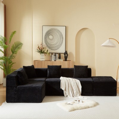 Modern Corduroy Modular Sectional Sofa with Ottoman, Deep Seat Cloud-Style 5 Seat Couch for Living Room or Apartment – The Pop Home