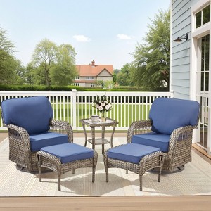 Buenhomino 5PCS Patio Furniture Set with Outdoor Swivel Rocking Chair, Ottoman and Side Table, All Weather Wicker Outdoor Conversation Set - 1 of 4