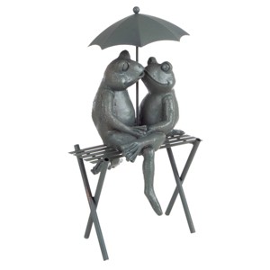 Nature Spring Small Frog Couple Under Umbrella Resin Garden Statue - 14.5", Antique Bronze - 1 of 4