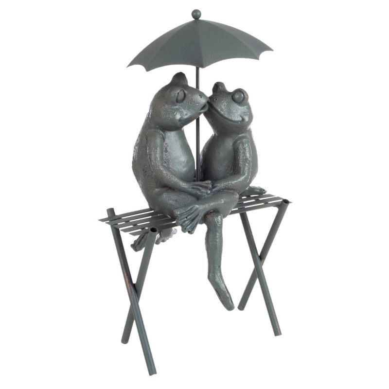 Nature Spring Small Frog Couple Under Umbrella Resin Garden Statue - 14.5", Antique Bronze, 1 of 8