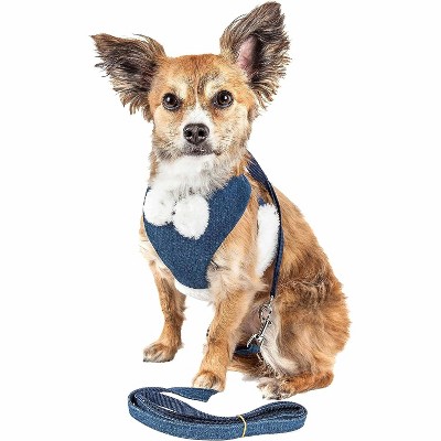 Pet Life Luxe Pom Draper 2-In-1 Mesh Reversed Adjustable Dog Harness-Leash W/ Pom-Pom Bowtie