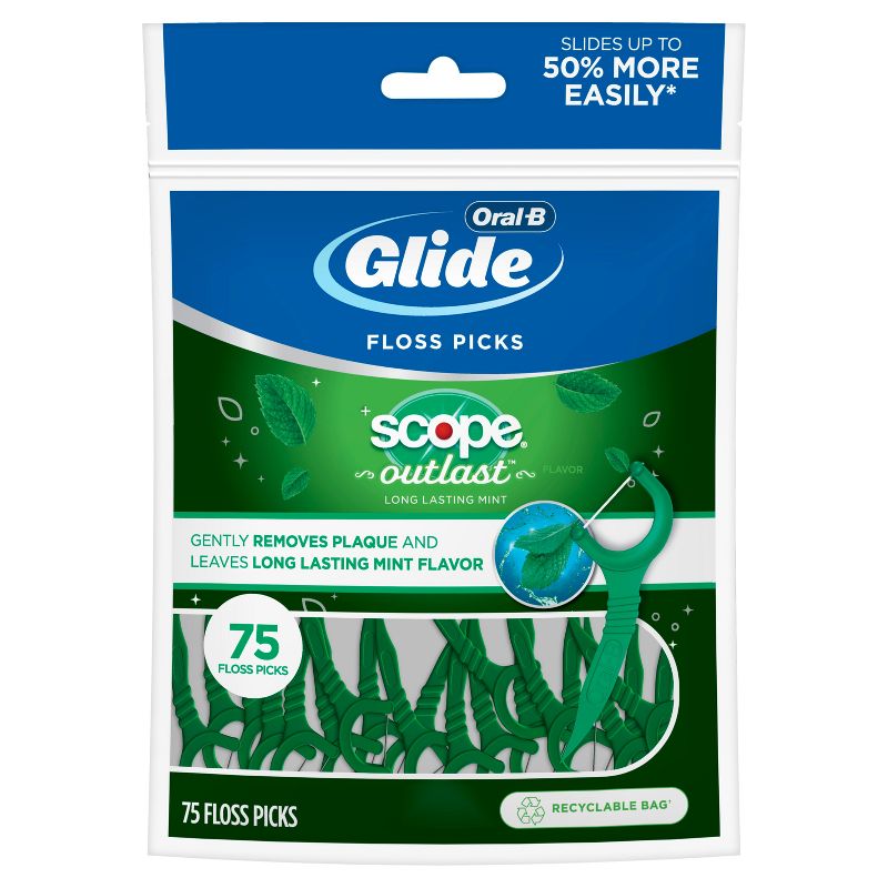 Oral-B Glide Mint Dental Floss Picks with Long Lasting Scope Flavor - 75 Picks, 1 of 12