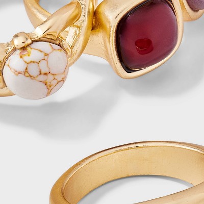 Howlite and Lepidolite Stone Embellished Ring Set 3pc - Universal Thread Gold - image 3