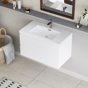 Christopher Knight Home Modern Wall-Mounted Wood Bathroom Vanity with Resin Sink and 2 Drawers - 1 of 4