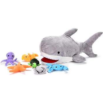 Snug A Babies Large Blahaj Shark Plushie with 6 Mini Stuffed Toys, Multicolor