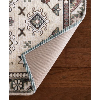 Ivory and Black Rectangular Washable Cotton Kitchen Mat