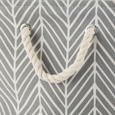 Gray Herringbone Fabric Cube Storage Bin with Rope Handles