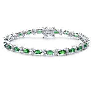 Guili Sterling Silver Clear Round and Green Marquise Cubic Zirconia Tennis Bracelet, Stunning and Timeless Design for Sophisticated Style - 1 of 3