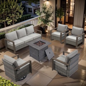 Buenhomino 6 Piece Patio Furniture Set with Fire Pit Table, Outdoor Sectional Conversation Sets Wicker Rattan Sofa with 4'' Thickened Cushion - 1 of 4