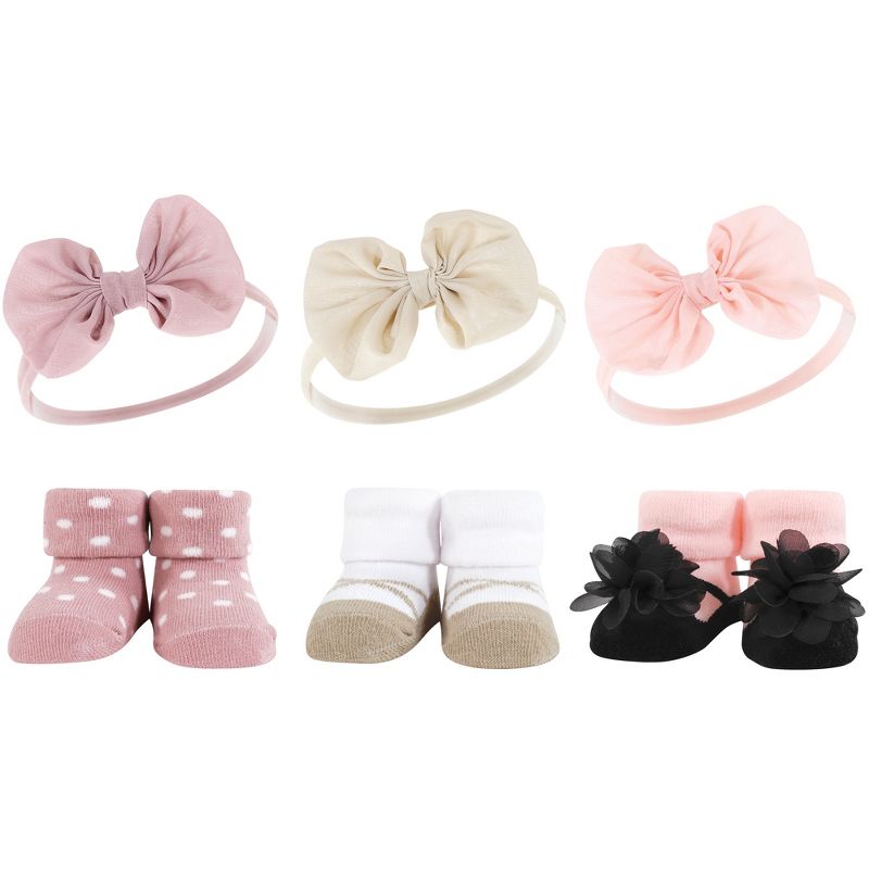Hudson Baby Infant Girl 12Pc Headband and Socks Giftset, Blush Taupe, One Size, 2 of 3