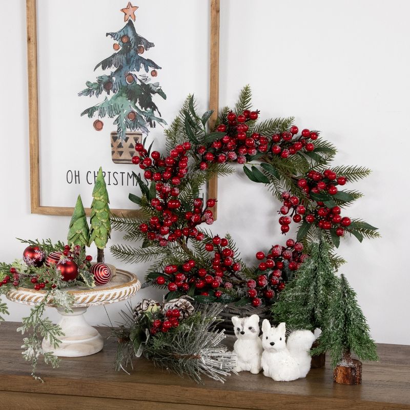 Northlight 18" Unlit Frosted Green Leaves and Red Berries Artificial Christmas Wreath, 3 of 9