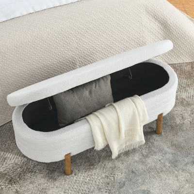 CAVINAS Oval Storage Ottoman Bench with Rubber Wood Leg, Ottoman with Storage, Ottoman Foot Rest for Bedroom