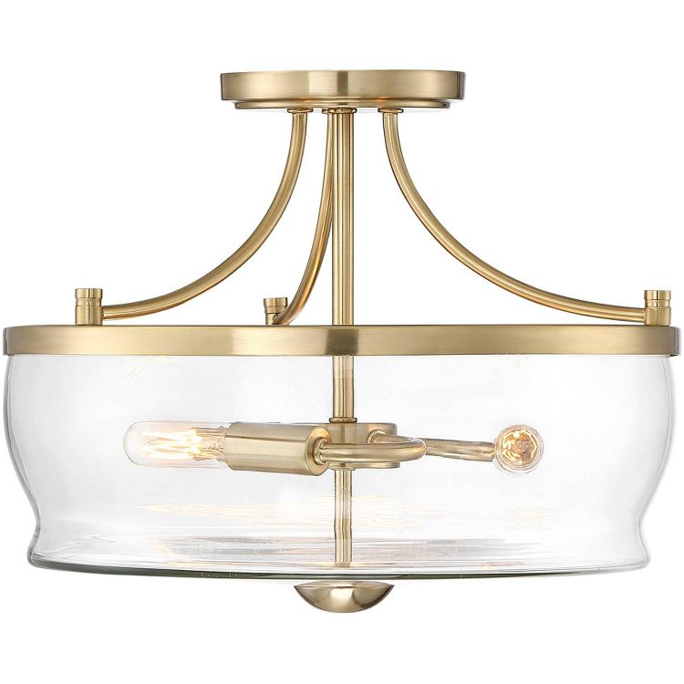 Possini Euro Design Alia Modern Ceiling Light Semi Flush Mount Fixture 14" Wide Warm Brass 3-Light Clear Glass Shade for Bedroom Living Room Hallway, 5 of 8