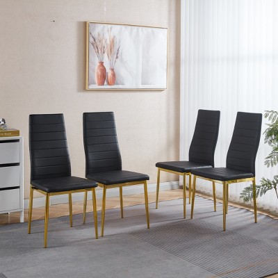 Set of 4 Modern High Back Dining Chairs with Golden Legs and PU Seats,Elegant Armless Design for Kitchen or Dining Room-The Pop Home