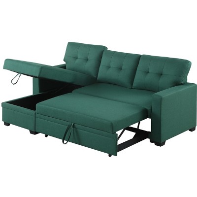 ROOMTEC Convertible Sleeper Sectional Sofa, L-shaped Corner Couch with Pullout Bed, Upholstered Sofa Bed w/Storage Chaise