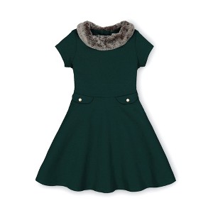 Hope & Henry Girls' Fit and Flare Ponte Dress with Faux Fur, Toddler - 1 of 4