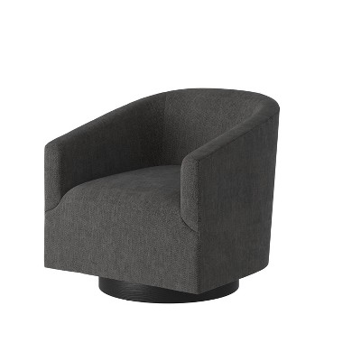Donovan Charcoal Wood and Faux Leather Swivel Barrel Chair